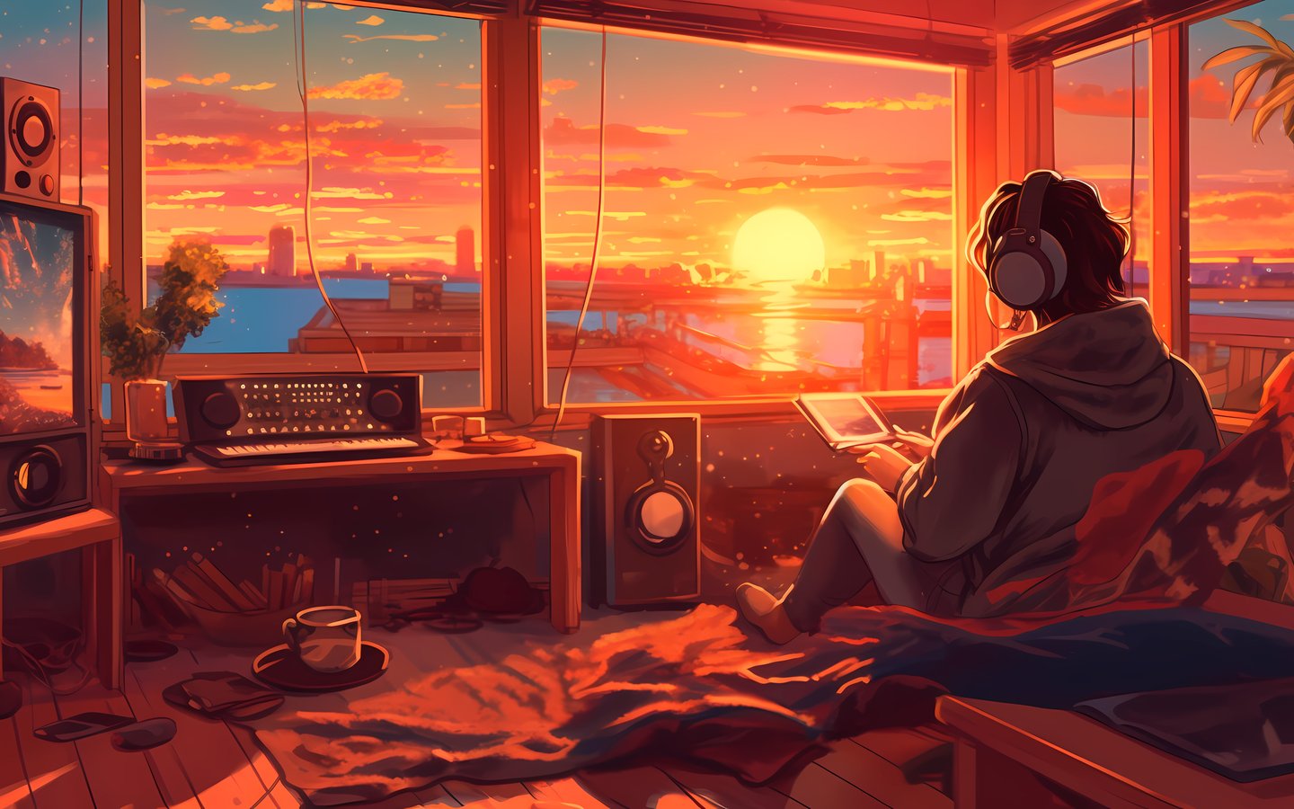 Cozy creative workspace with sunset view - WSXGA wallpapers in 1440x900 resolution