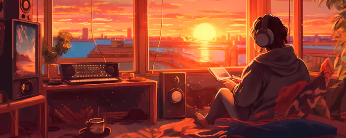 5K2K UltraWide 21:9 wallpapers (5120x2160): workspace, sunset, man, headphones