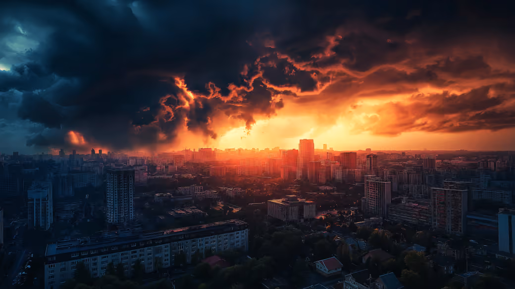 Apocalyptic sunset over the city - Wallpapers for iPhone 11/XR in 828x1792 resolution