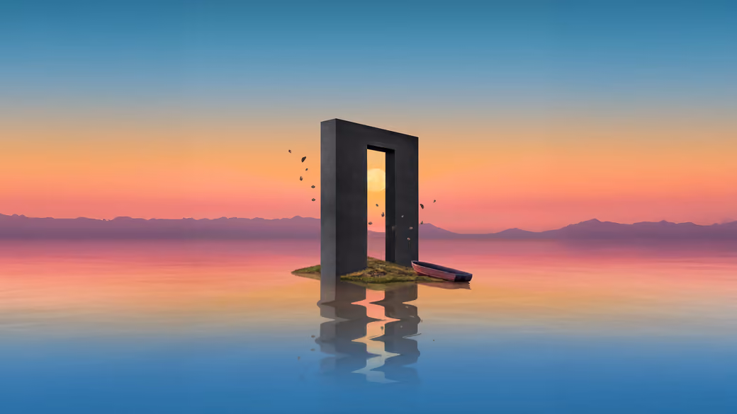 Monolith arch on the water — desktop and phone wallpaper, free download