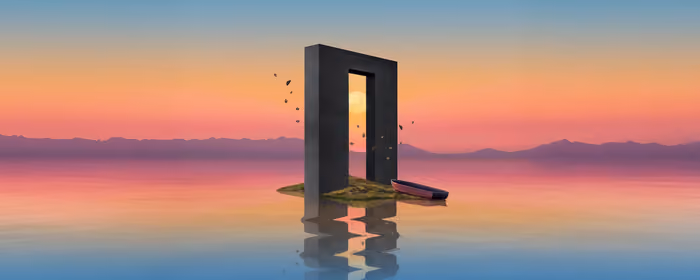 UltraWide 32:9 wallpapers (3840x1080): monolith, arch, surrealism, sunset