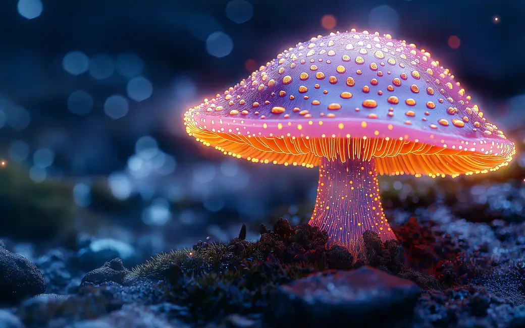 Glowing fantasy mushroom — desktop and phone wallpaper, free download