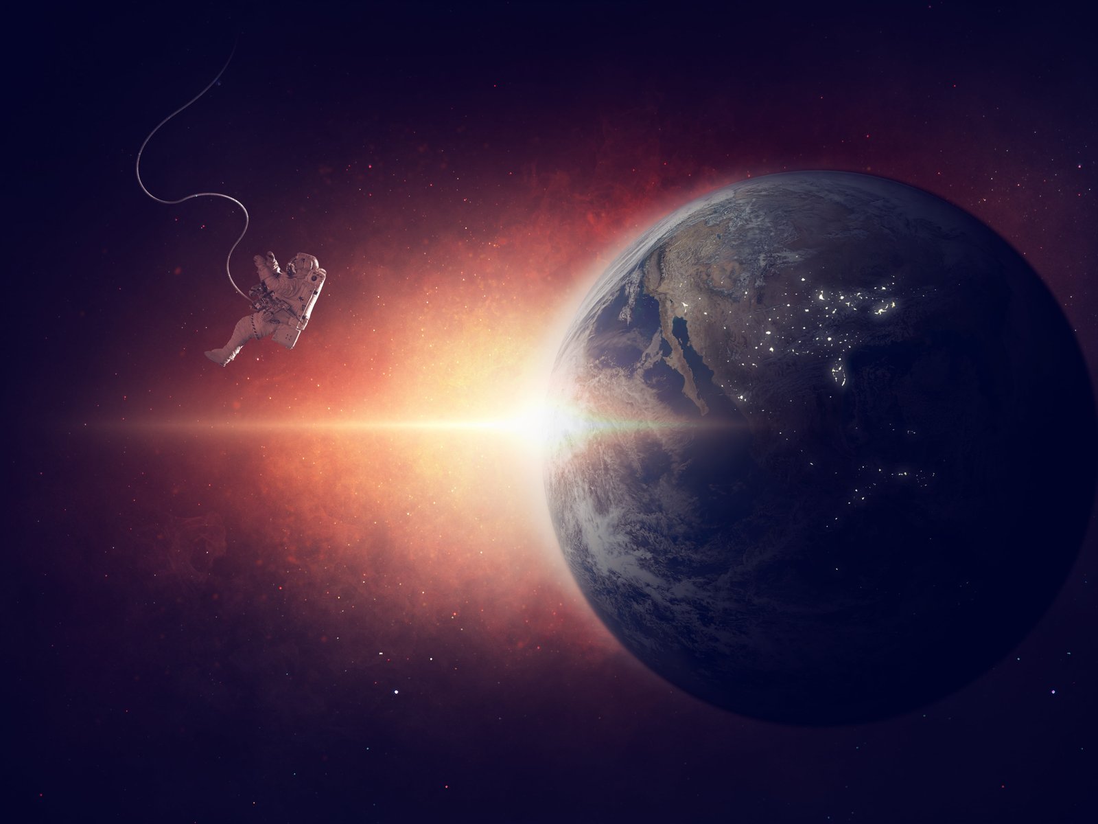 Astronaut in outer space orbiting the Earth - UXGA wallpapers in 1600x1200 resolution