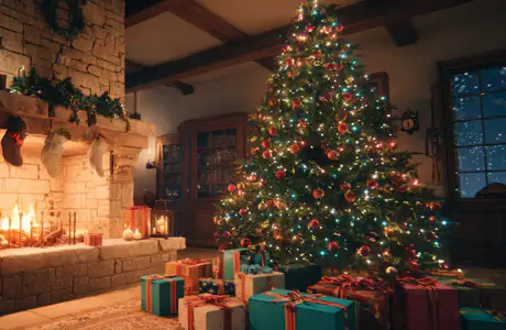 Celebrations wallpapers: christmas tree, fireplace, christmas decorations, Happy New Year