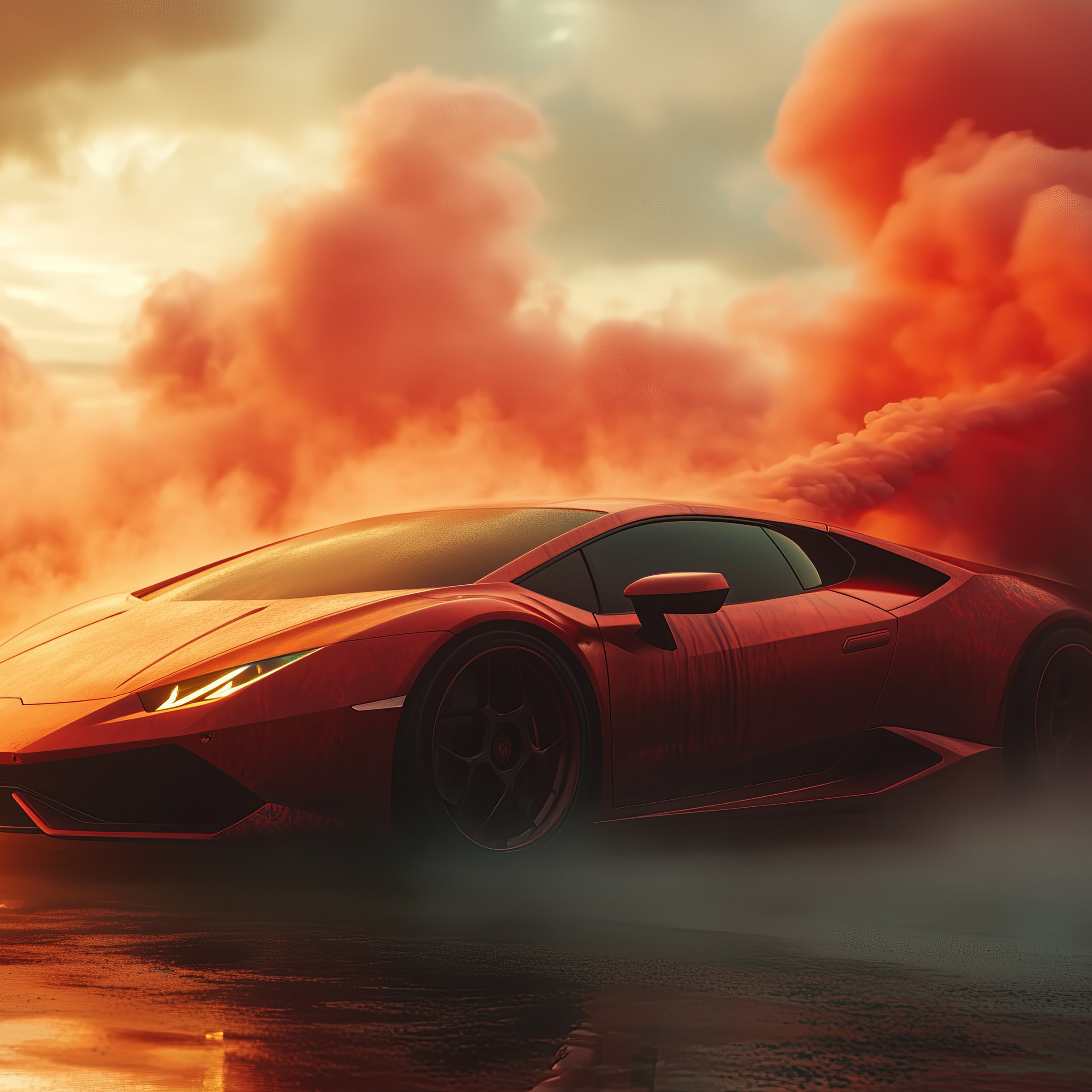 Red Lamborghini Huracán drifting on road - Wallpapers for iPad Pro 11″ 2024 in 2420x2420 resolution