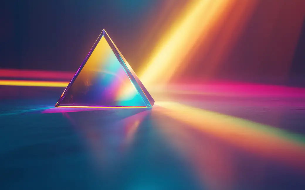 Glass prism refracting vibrant light — desktop and phone wallpaper, free download