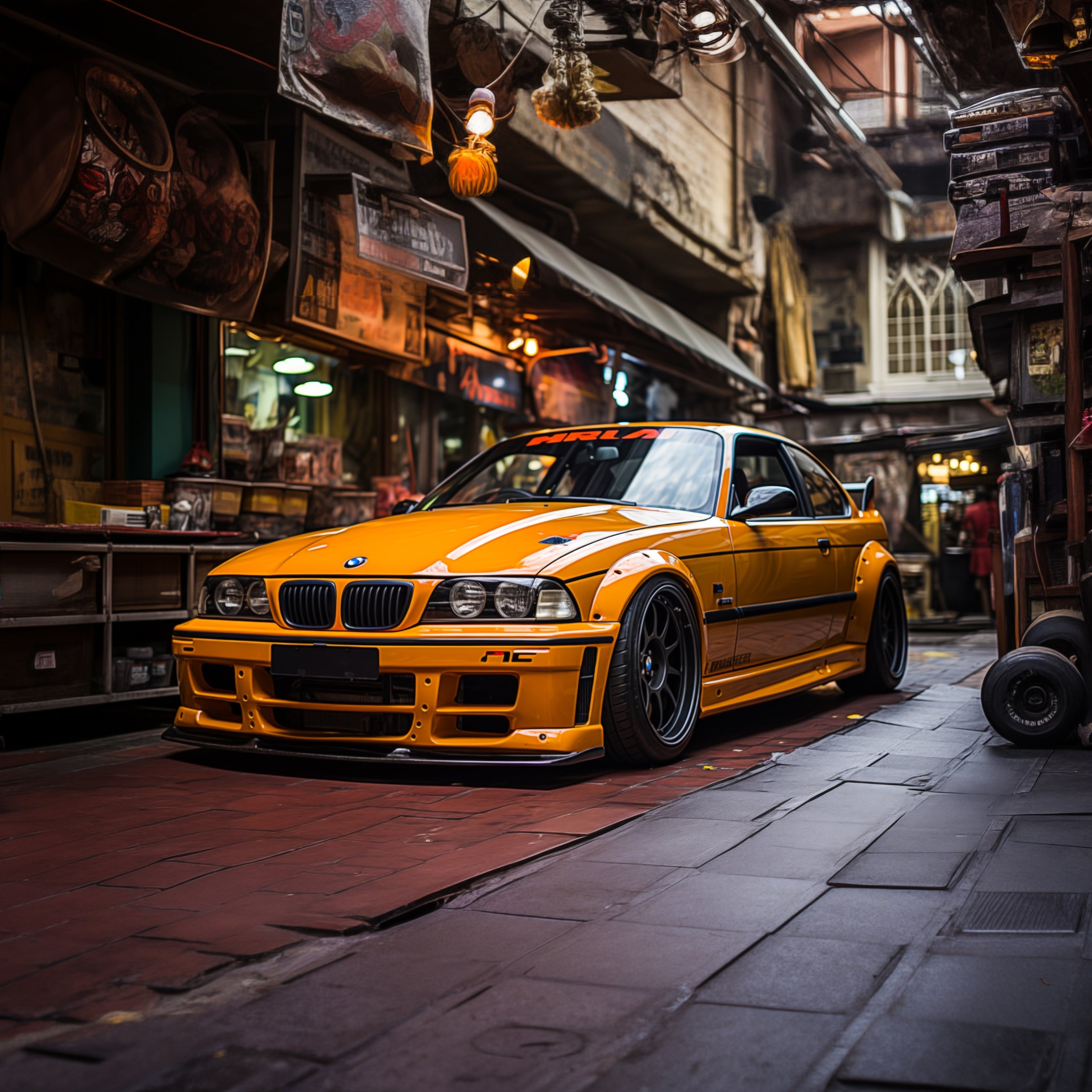 BMW 3 E36 with body kit tuning - Wallpapers for Samsung Galaxy Tab S9+ in 2800x2800 resolution