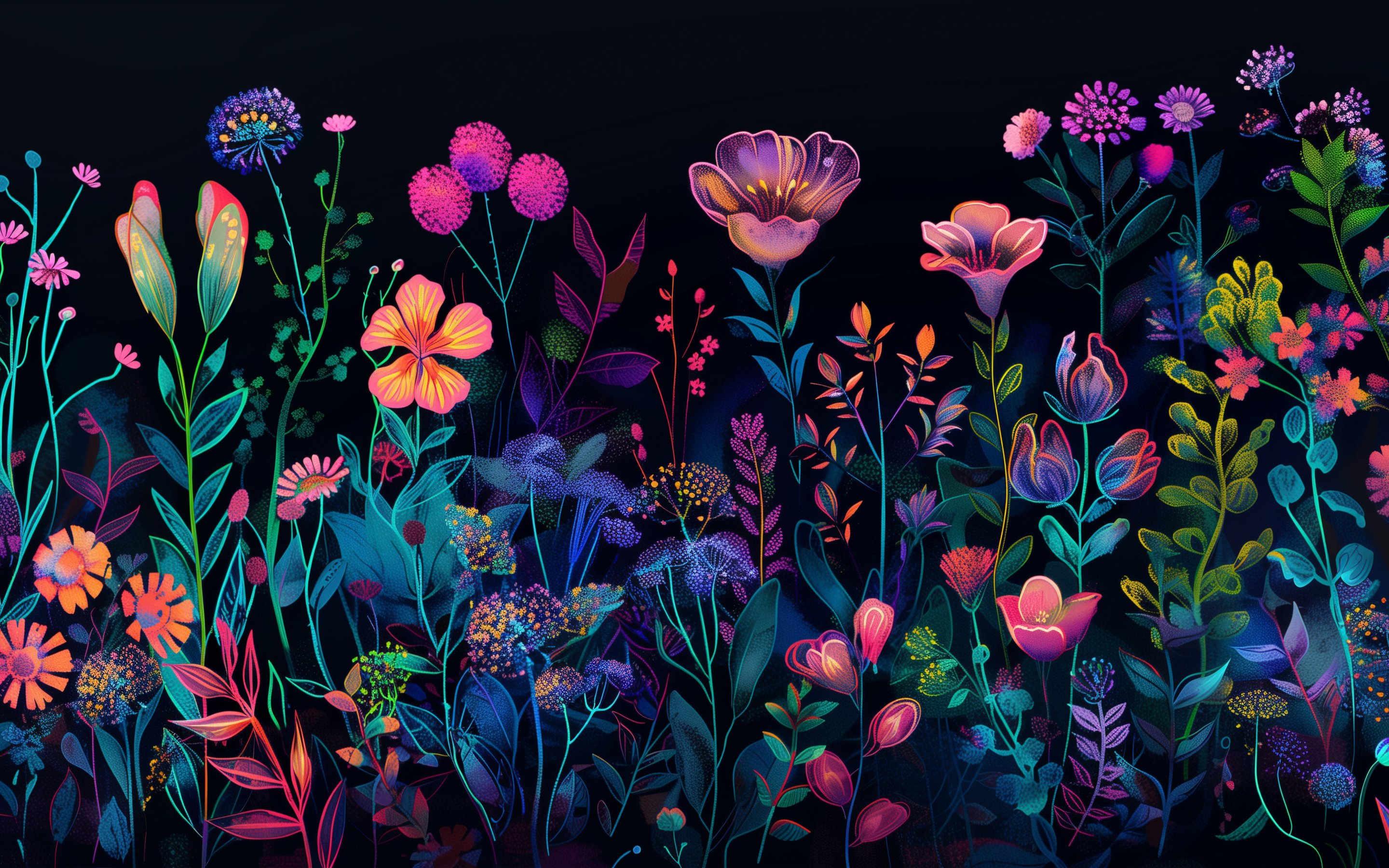 Neon flowers glow in the dark - Wallpapers for Apple MacBook 15″ in 2880x1800 resolution