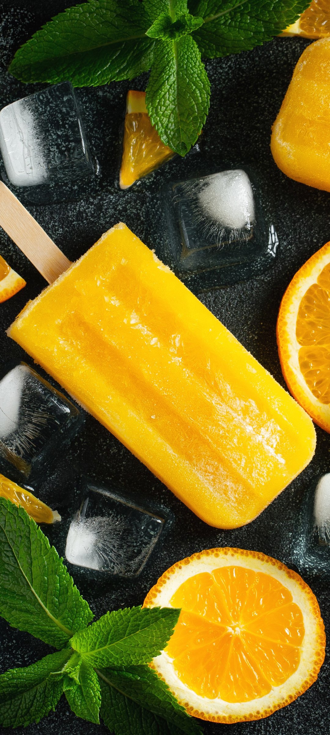Orange fruit ice - Wallpapers for Samsung Galaxy M55, POCO M4/X4/X5, Xiaomi Redmi 12/13/Note 13/Note 14/Note 14S in 1080x2400 resolution