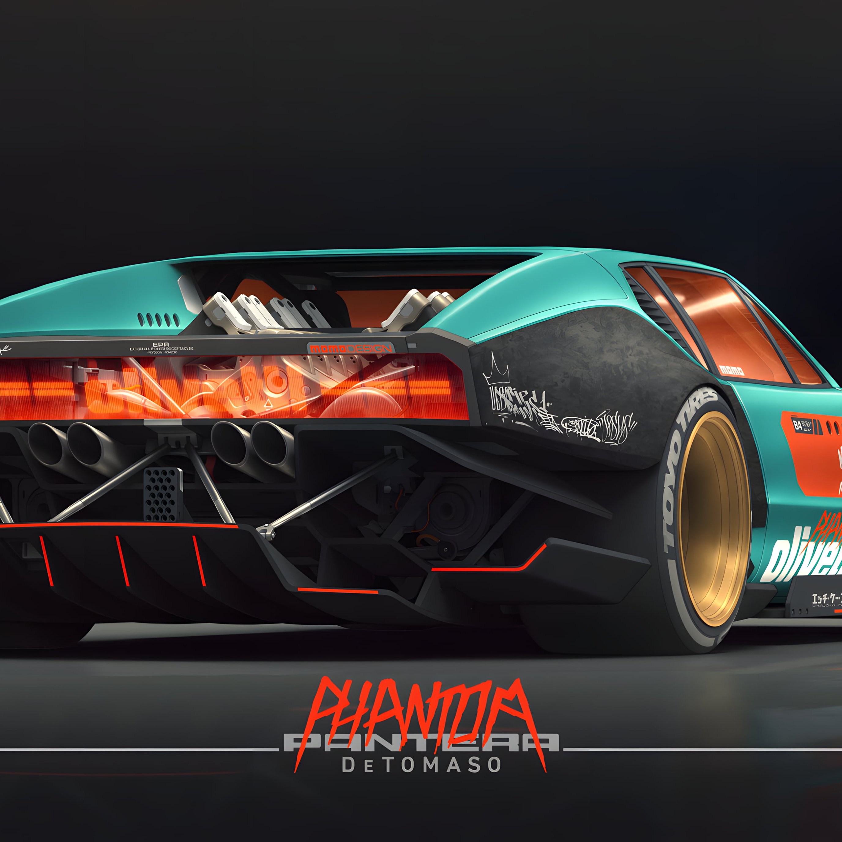 De Tomaso Pantera в киберпанк стиле - Обои для iPad Pro 13″ в разрешении 2752x2752