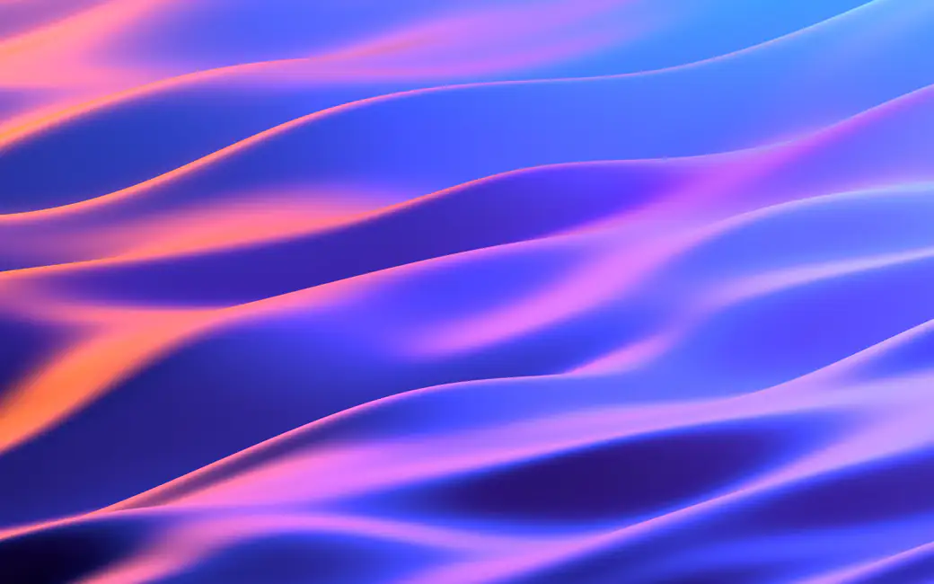 Flowing purple and orange abstract waves — desktop and phone wallpaper, free download