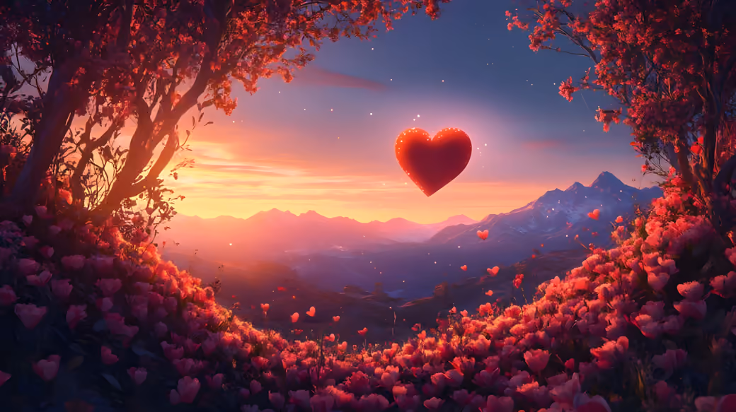 Red heart over a flower field - Wallpapers for Samsung Galaxy Tab in 1920x1920 resolution