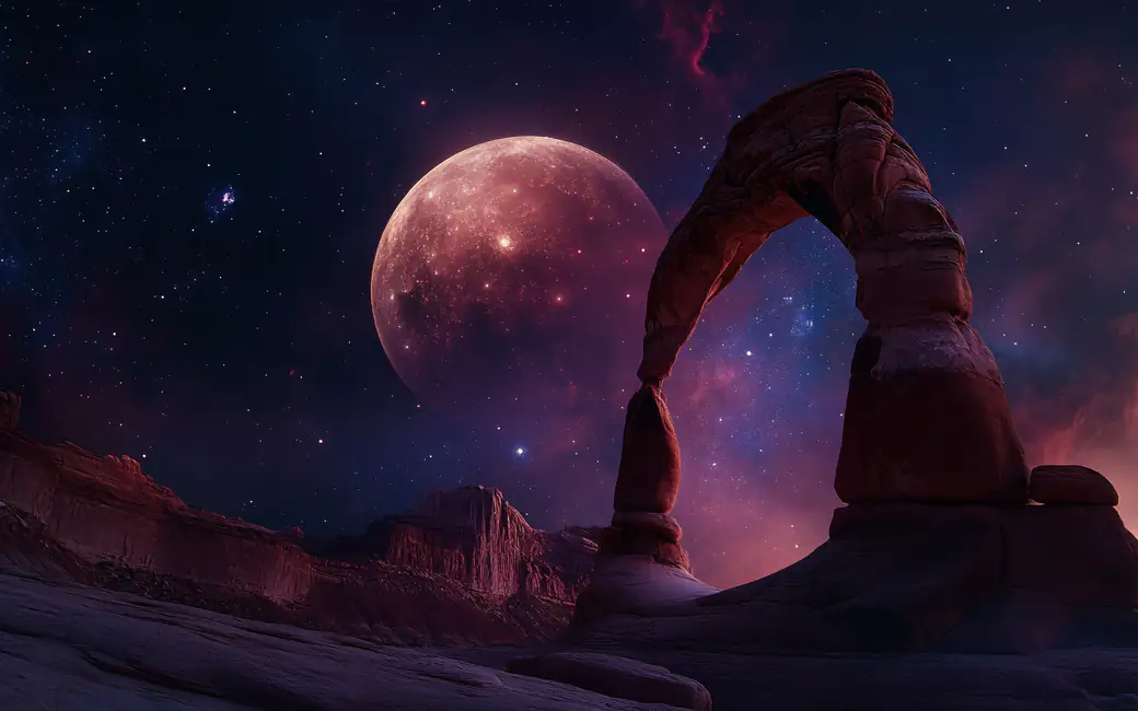 Big Moon and starry sky — desktop and phone wallpaper, free download