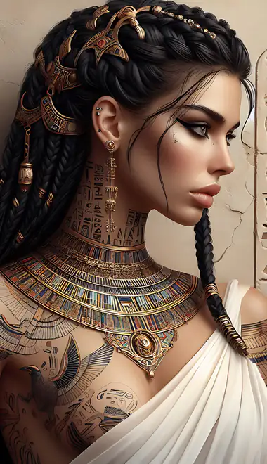 Wallpapers for Xiaomi Redmi 10C/C40/C51, Samsung Galaxy A12/A02s/A03/M12 (720x1600): Egypt, hieroglyphs, woman, tattoos