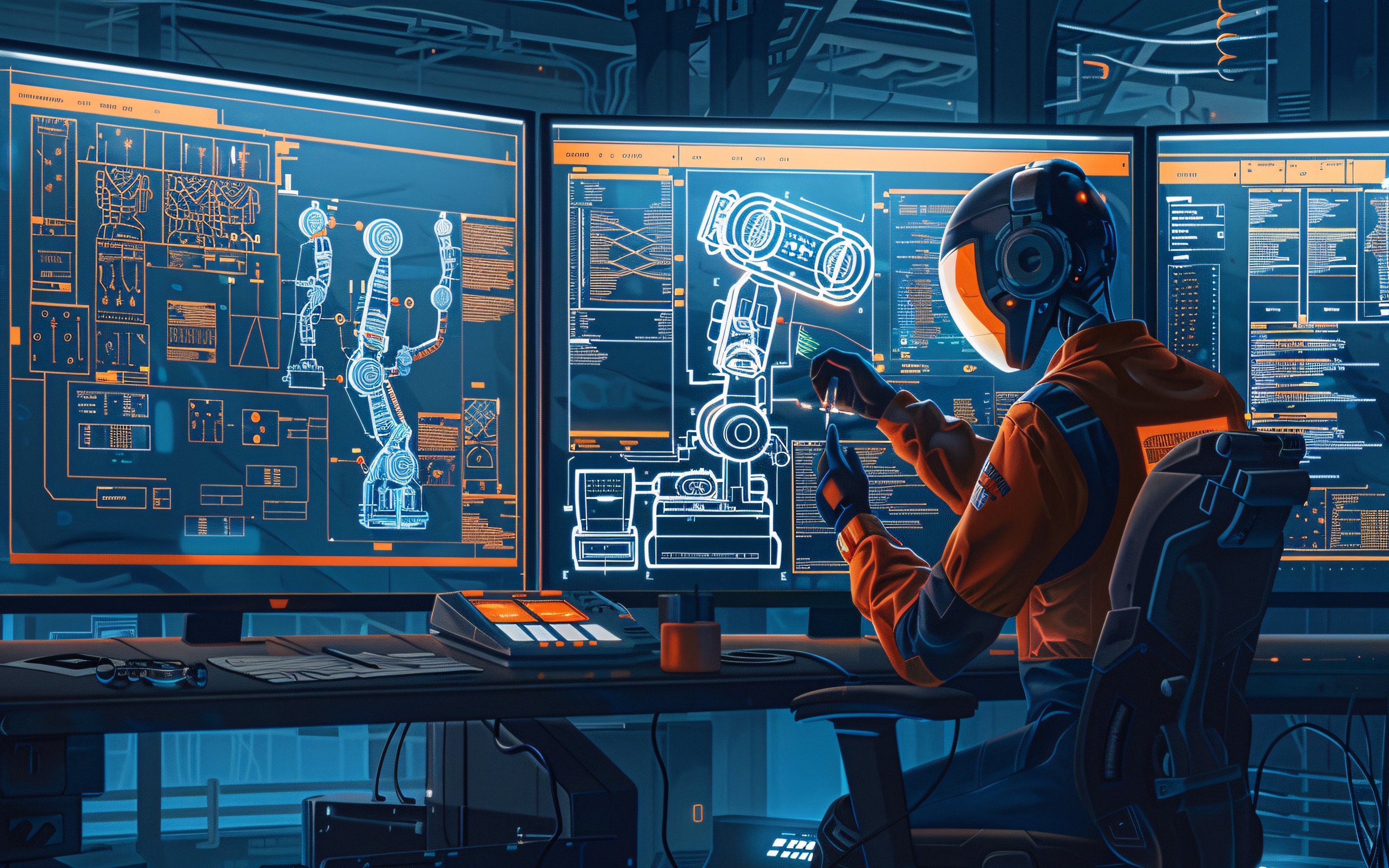 Robot engineer works in a laboratory - Wallpapers for Apple MacBook 16″ in 3072x1920 resolution