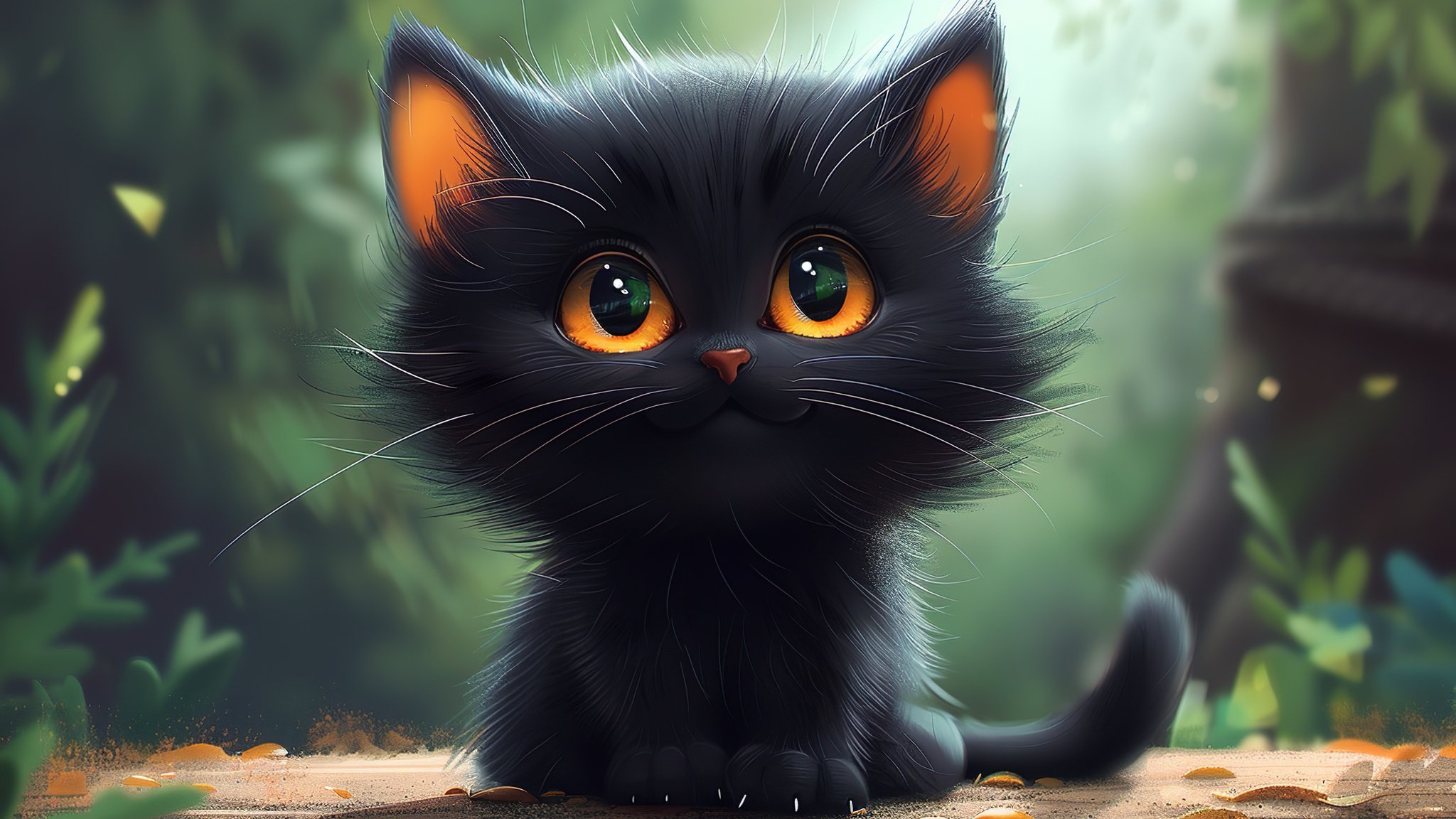 Cute black kitten with big eyes - QWXGA wallpapers in 2048x1152 resolution