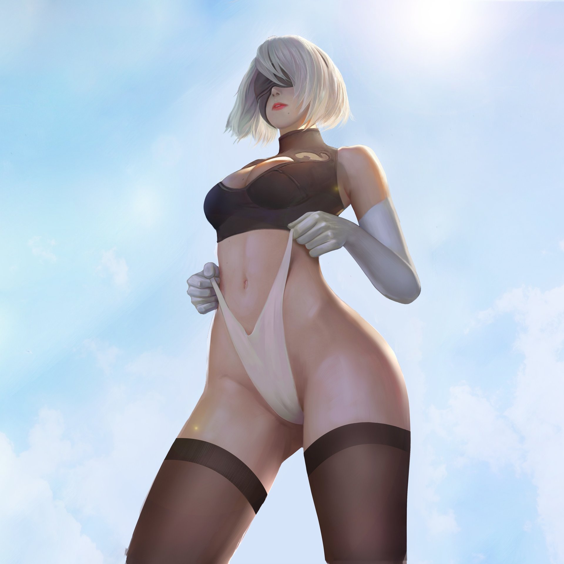 2B из Nier Automata в чулках - Обои для Samsung Galaxy Tab в разрешении 1920x1920