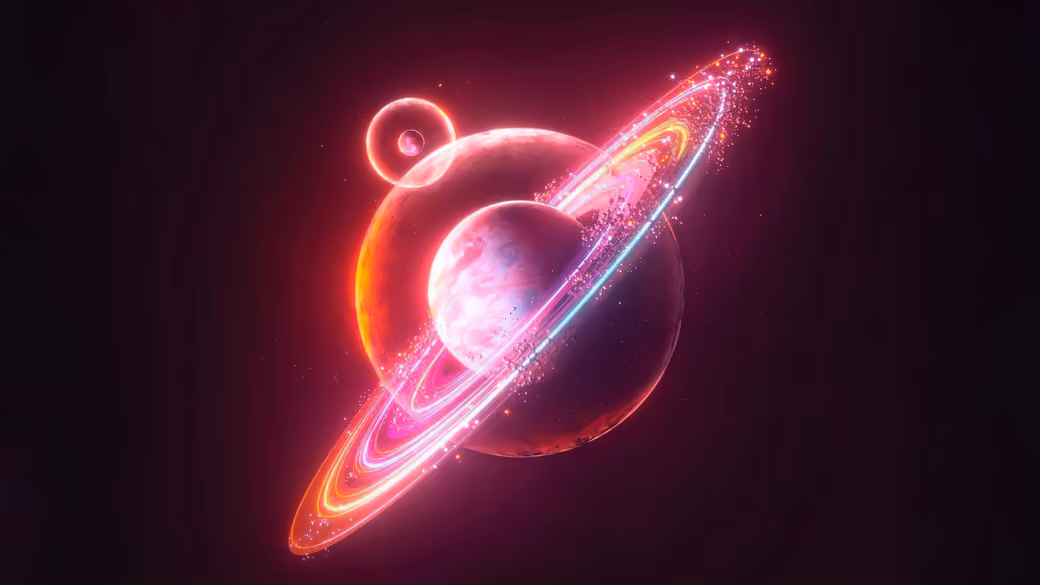 Bright planet with pink rings — desktop and phone wallpaper, free download