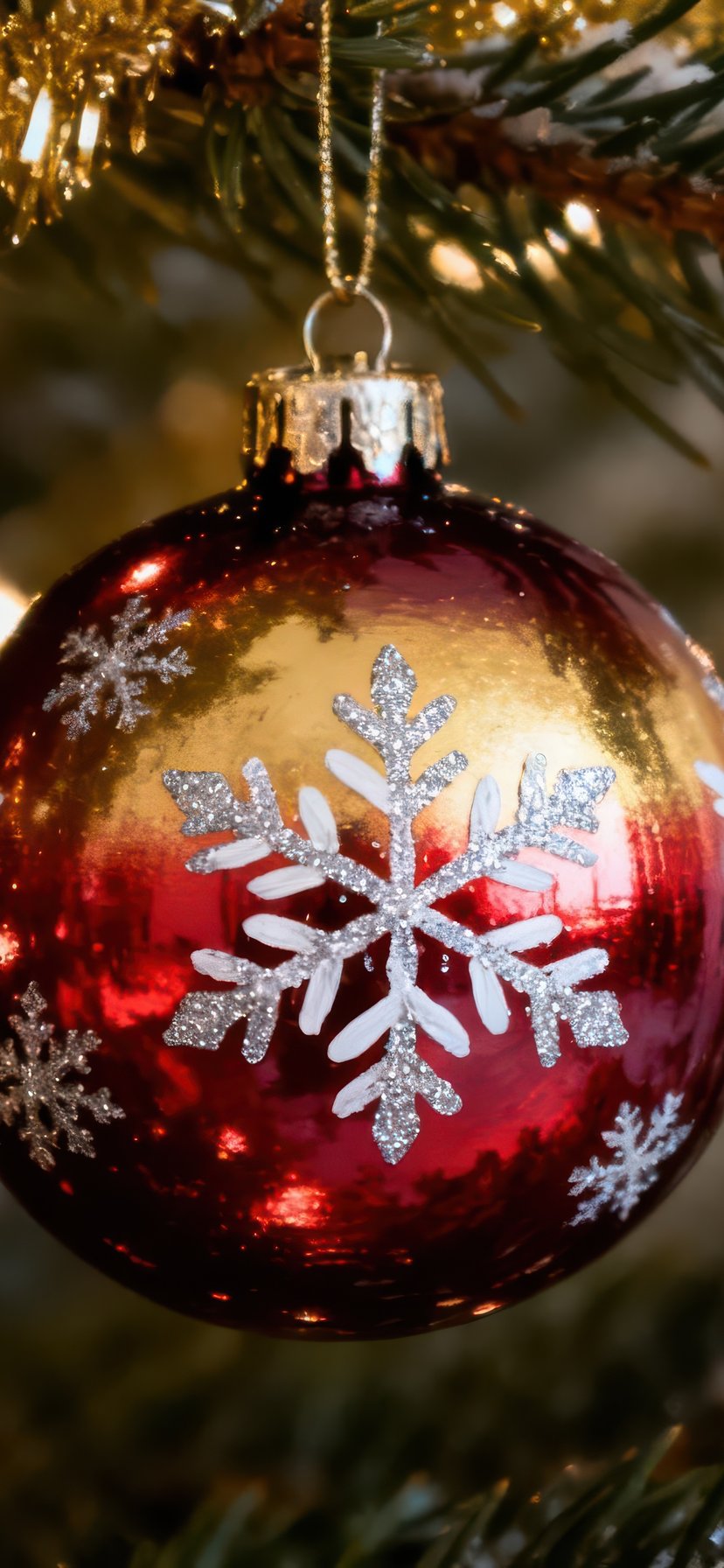 Red and gold Christmas ball on tree - Wallpapers for iPhone 11/XR in 828x1792 resolution