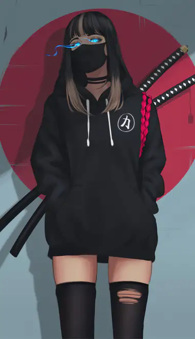 Wallpapers for Samsung Galaxy Z Fold 2/3 (1768x2208): woman, stockings, hoodie, katana