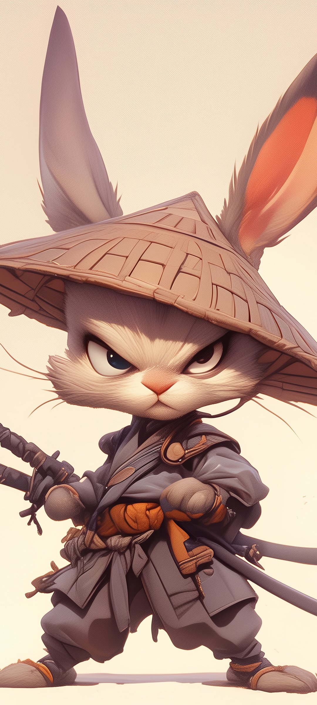 Rabbit Samurai with Straw Hat and Katanas - Wallpapers for Samsung Galaxy M55, POCO M4/X4/X5, Xiaomi Redmi 12/13/Note 13/Note 14/Note 14S in 1080x2400 resolution
