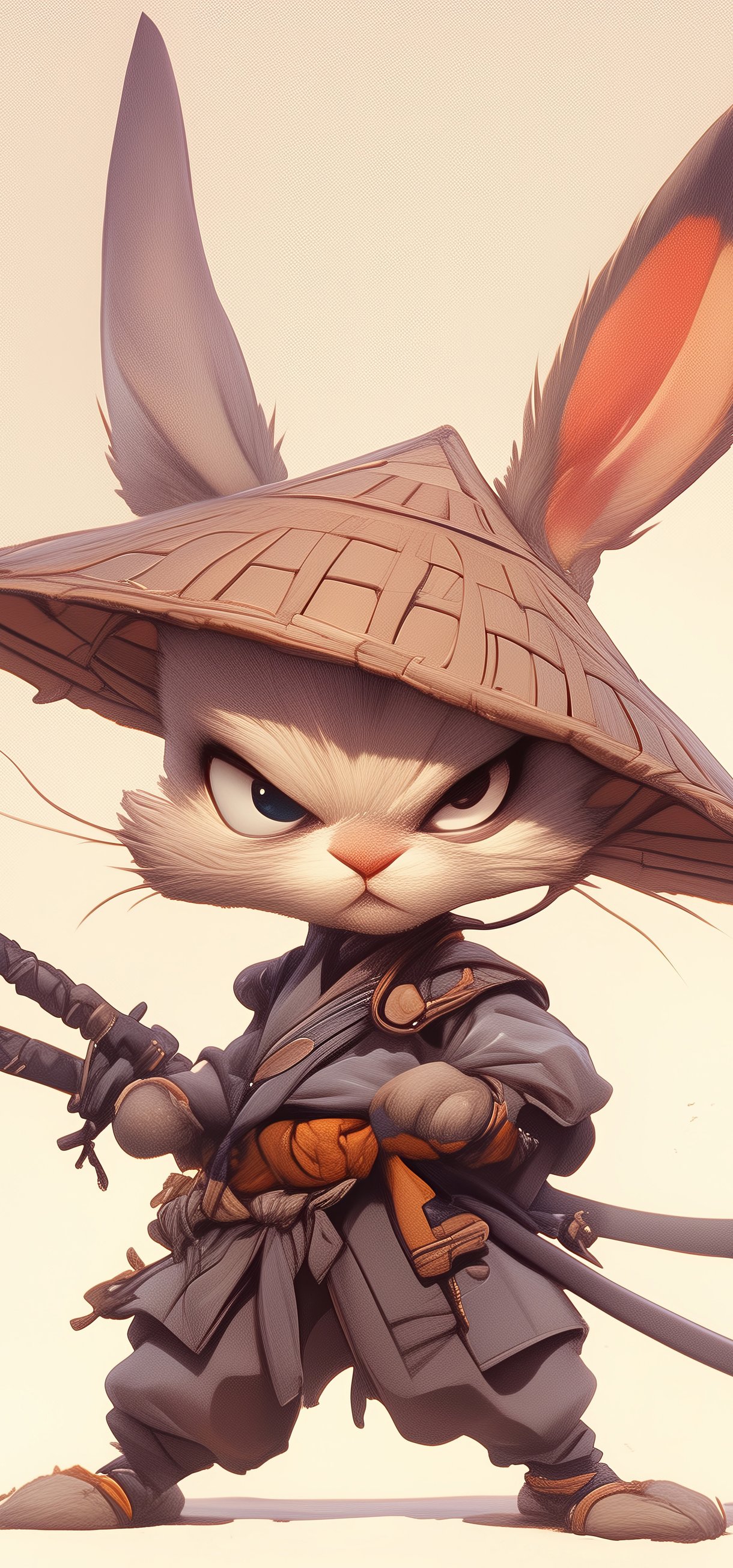 Rabbit Samurai with Straw Hat and Katanas - Wallpapers for Xiaomi 17/17 Pro in 1220x2608 resolution