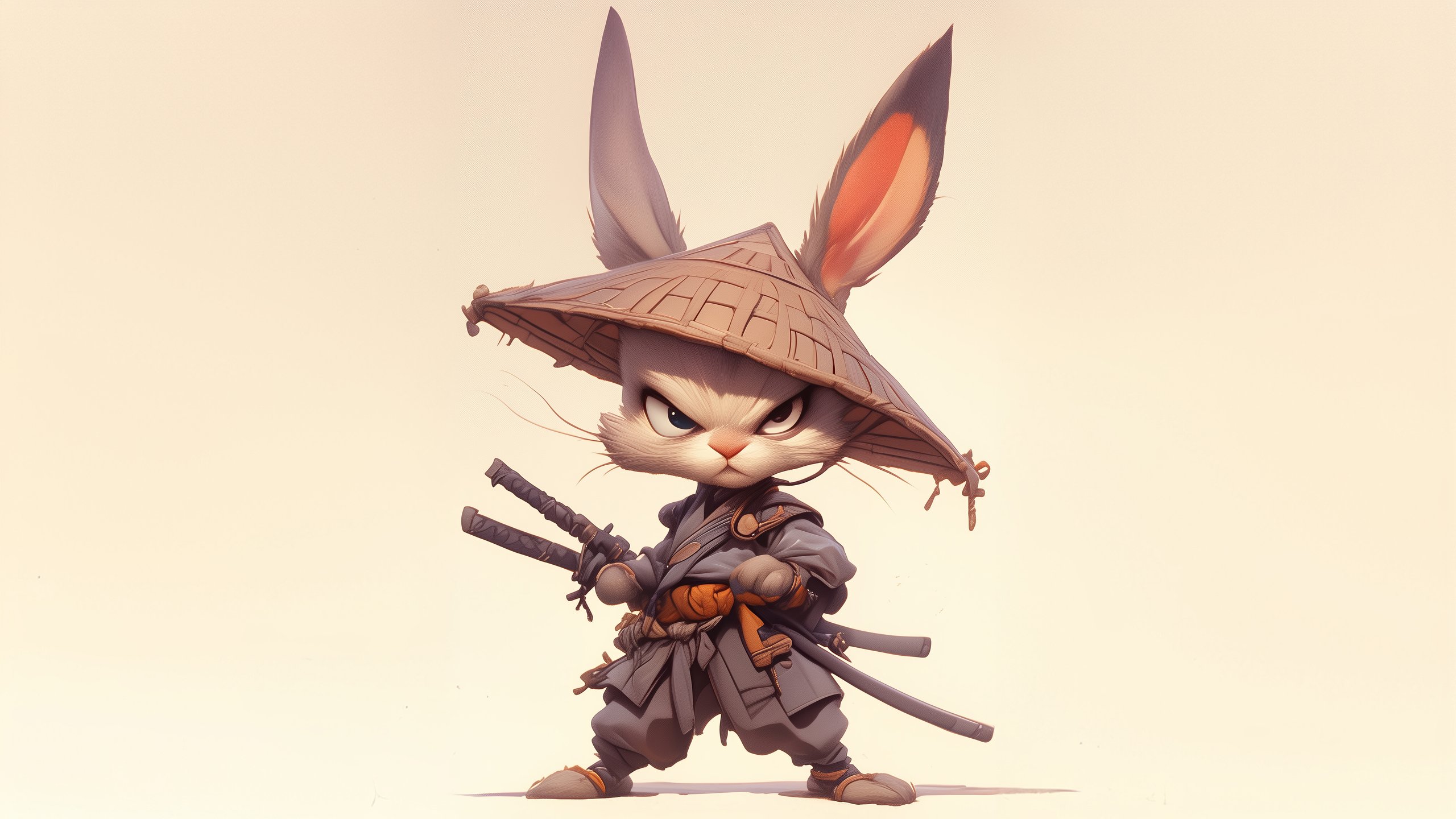 Rabbit Samurai with Straw Hat and Katanas - 2K Quad HD wallpapers in 2560x1440 resolution