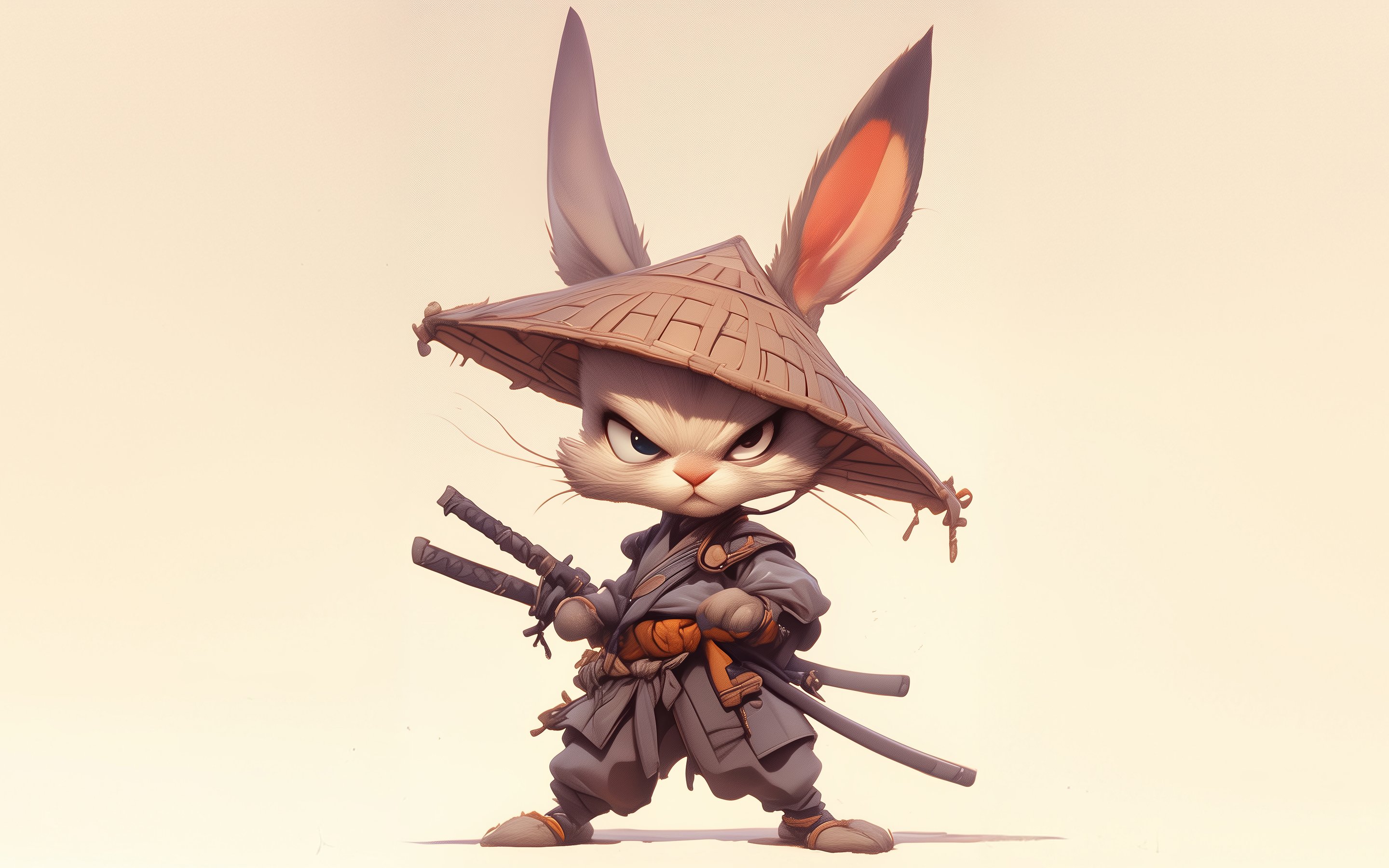Rabbit Samurai with Straw Hat and Katanas - Wallpapers for Apple MacBook 15″ in 2880x1800 resolution