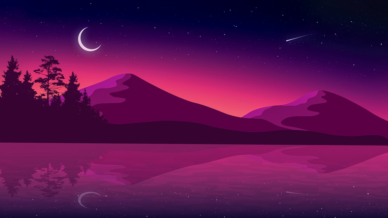 Purple sunset with a crescent moon - HDV 720p wallpapers in 1280x720 resolution