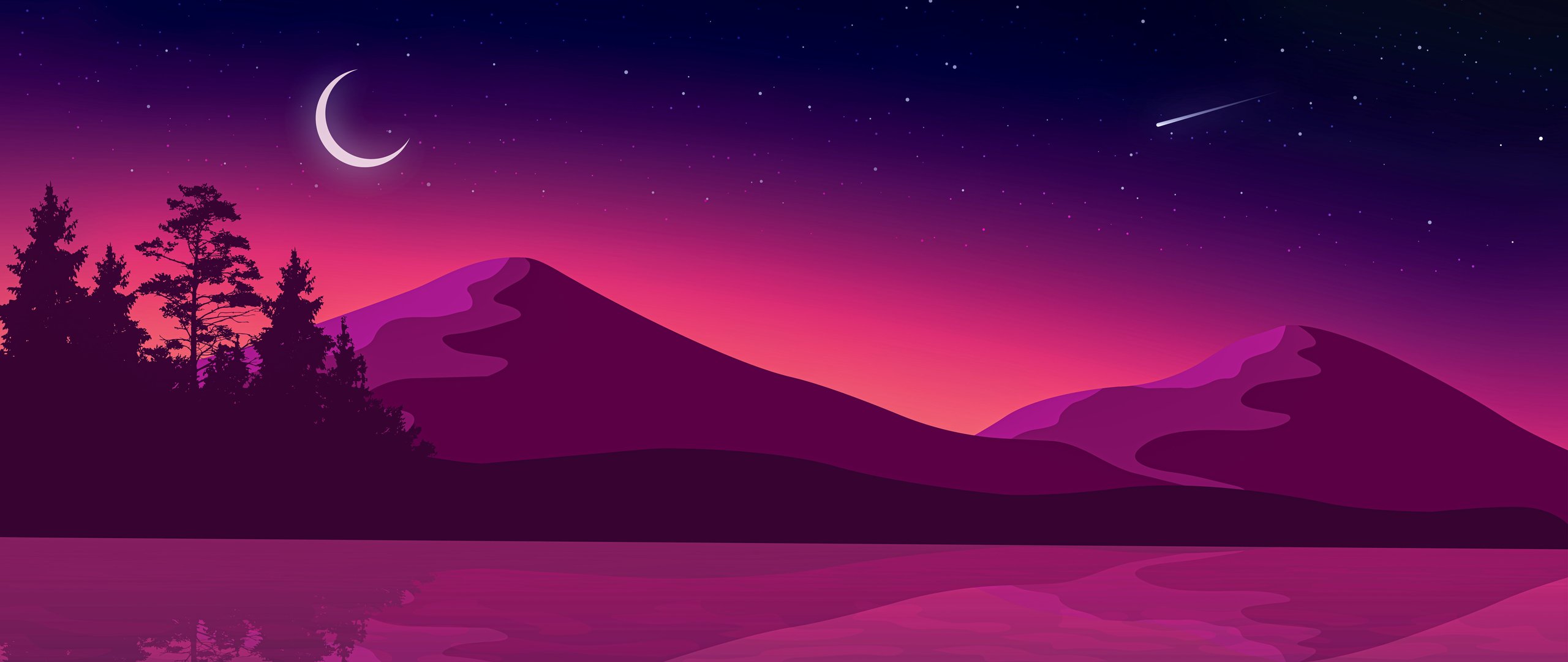 Purple sunset with a crescent moon - UltraWide 21:9 wallpapers in 2560x1080 resolution