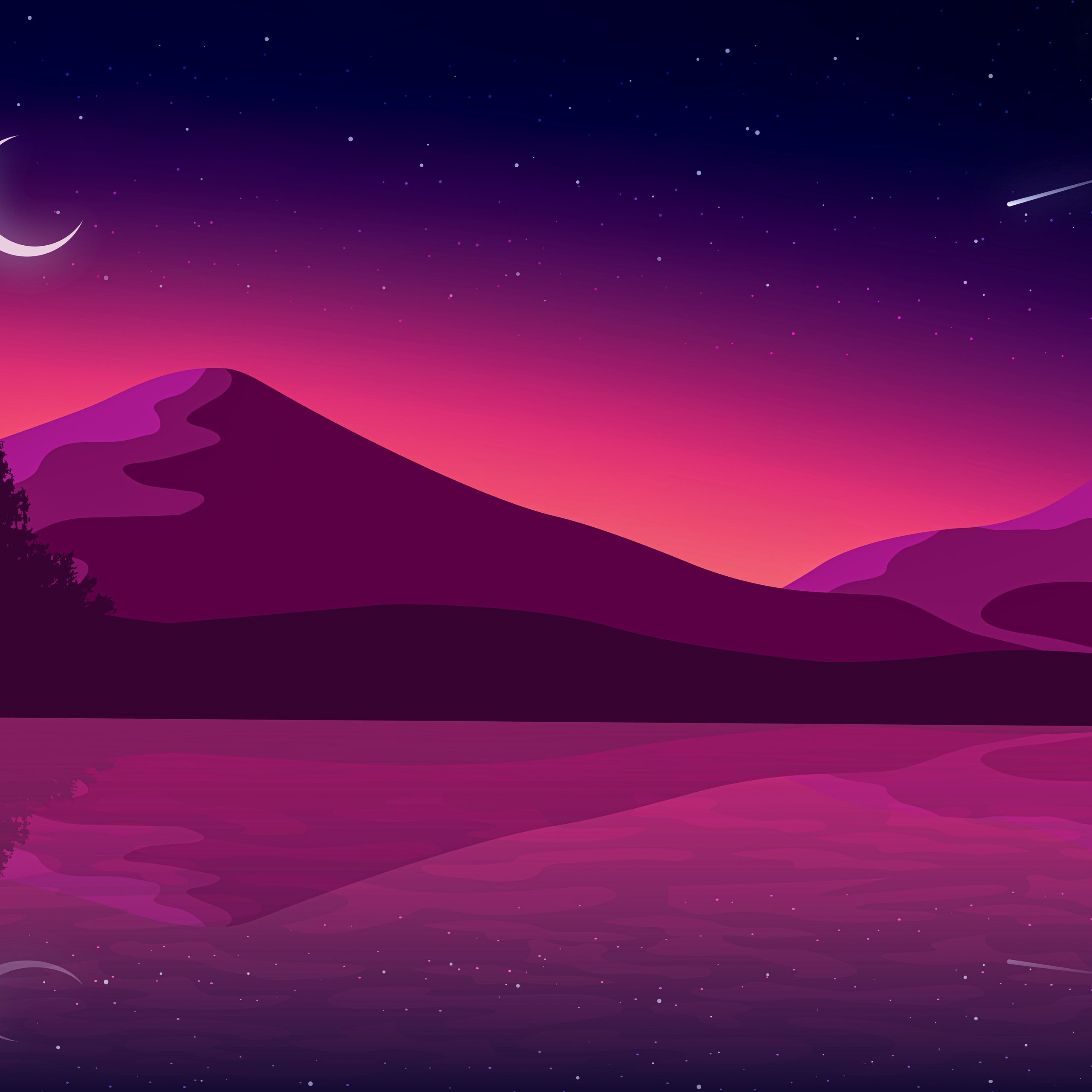 Purple sunset with a crescent moon - Wallpapers for Samsung Galaxy Tab S9 FE+/Tab S11, Xiaomi Pad 5, Redmi Pad 2 Pro, POCO Pad in 2560x2560 resolution