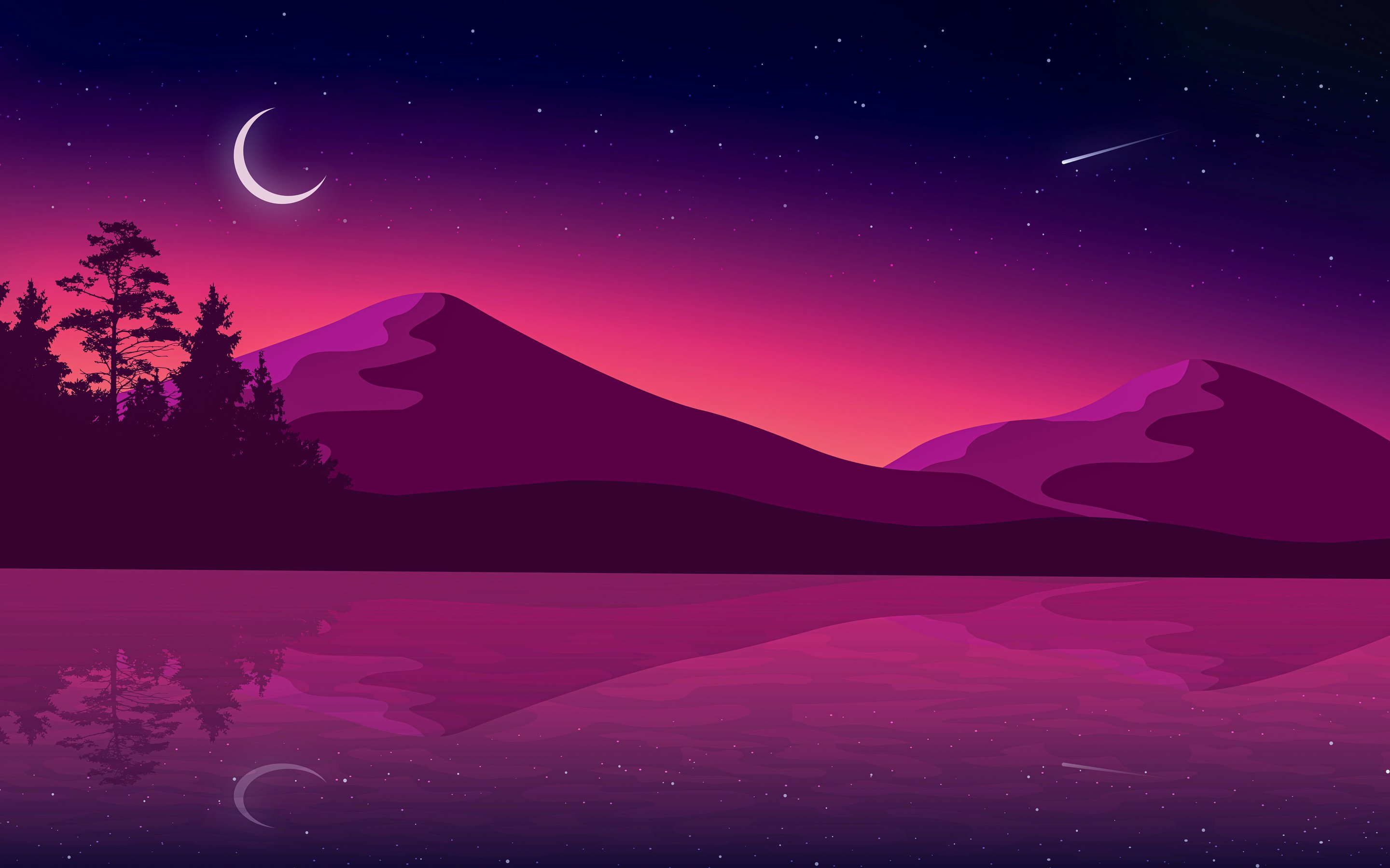 Purple sunset with a crescent moon - Wallpapers for Apple MacBook 15″ in 2880x1800 resolution