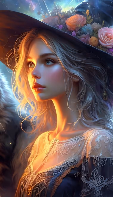 Fantasy wallpapers: witch, girl, cat, witch hat