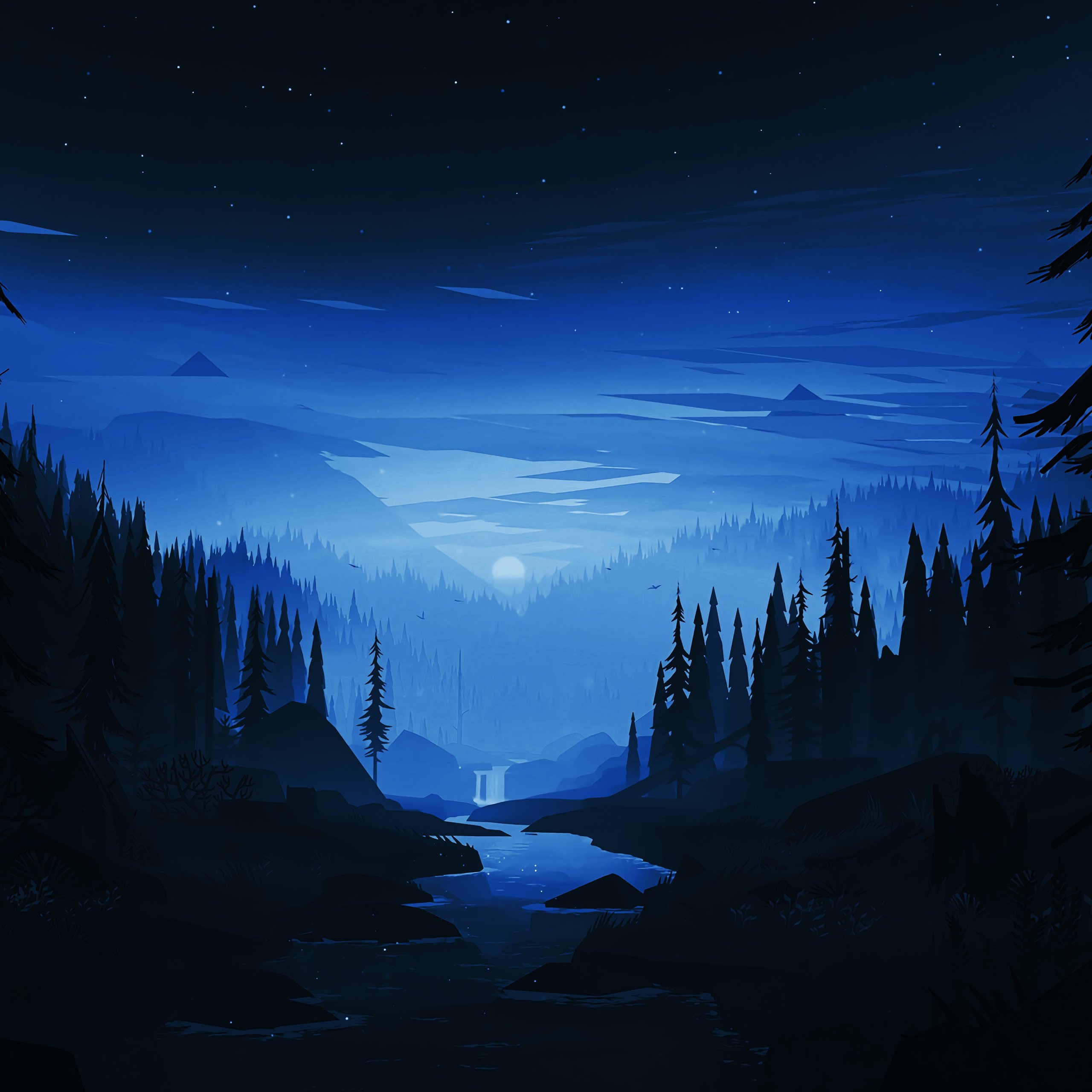 Mountain forest at night in the moonlight - Wallpapers for Samsung Galaxy Tab S9 FE+/Tab S11, Xiaomi Pad 5, Redmi Pad 2 Pro, POCO Pad in 2560x2560 resolution