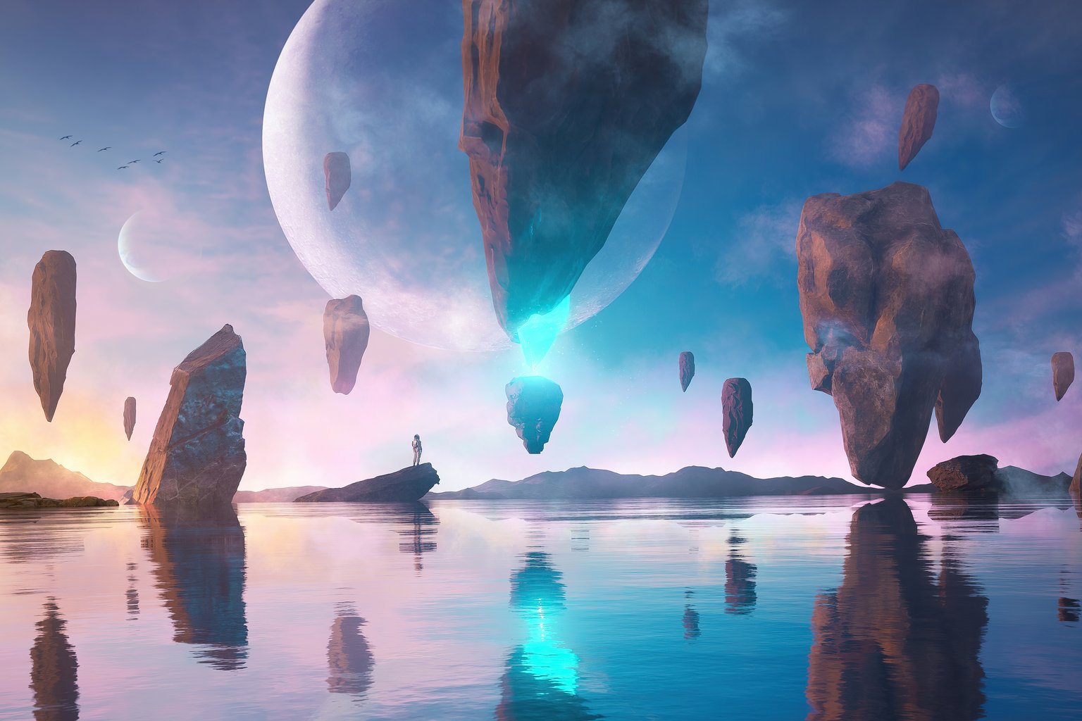 Floating rocks in the moonlight - Microsoft Surface 12.4″ wallpapers in 1536x1024 resolution