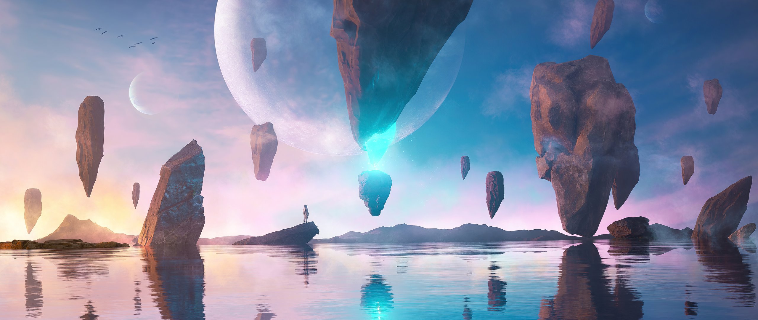 Floating rocks in the moonlight - UltraWide 21:9 wallpapers in 2560x1080 resolution