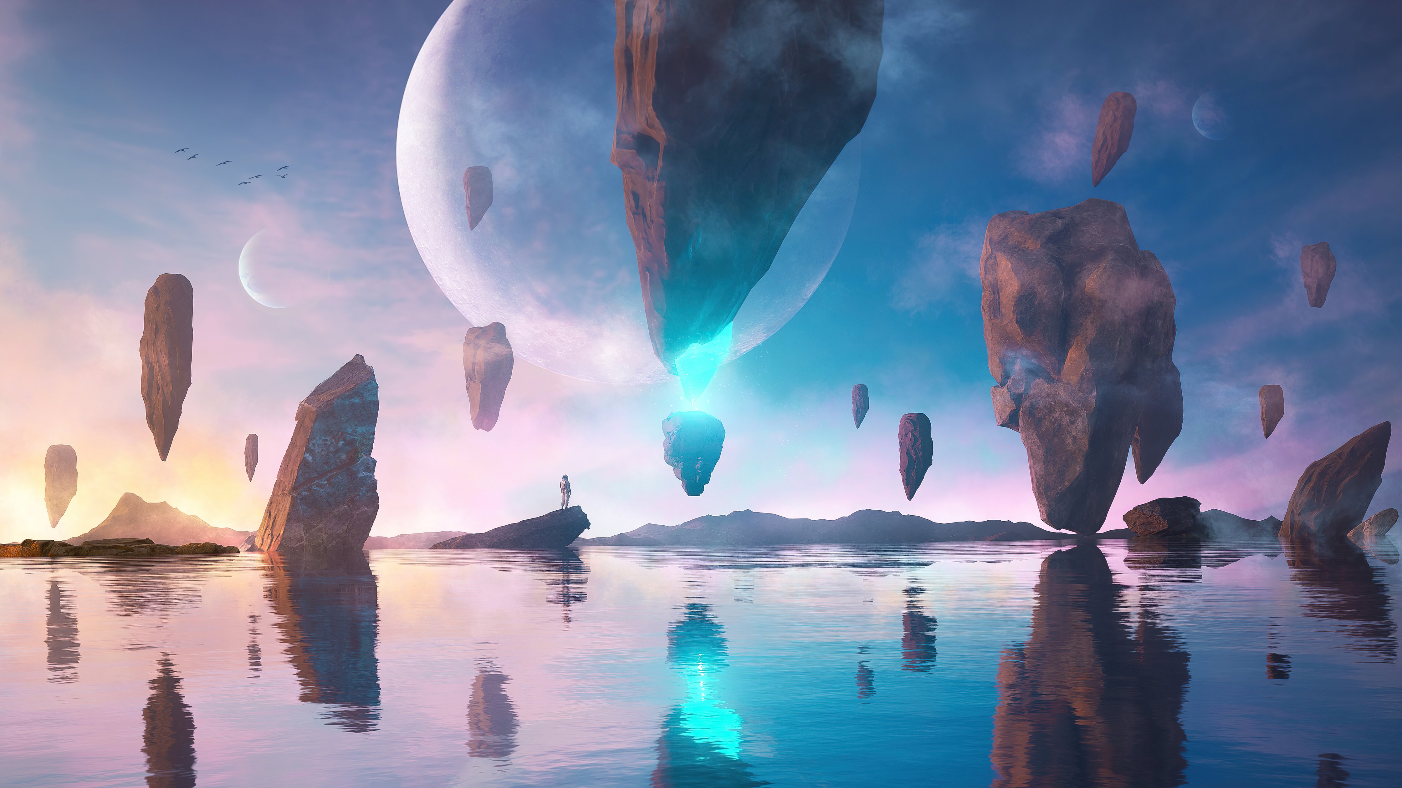 Floating rocks in the moonlight - Wallpapers for Apple iMac 24″ in 4480x2520 resolution