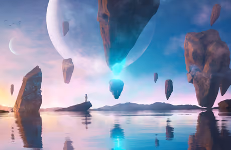 Fantasy wallpapers: rock, surrealism, Moon, water