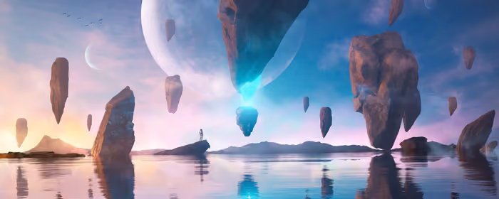 UltraWide 21:9 wallpapers (2560x1080): rock, surrealism, Moon, water