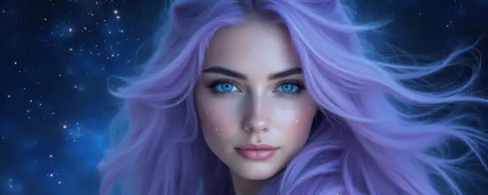 Обои люди: женщина, фиолетовые волосы, голубые глаза, макияж