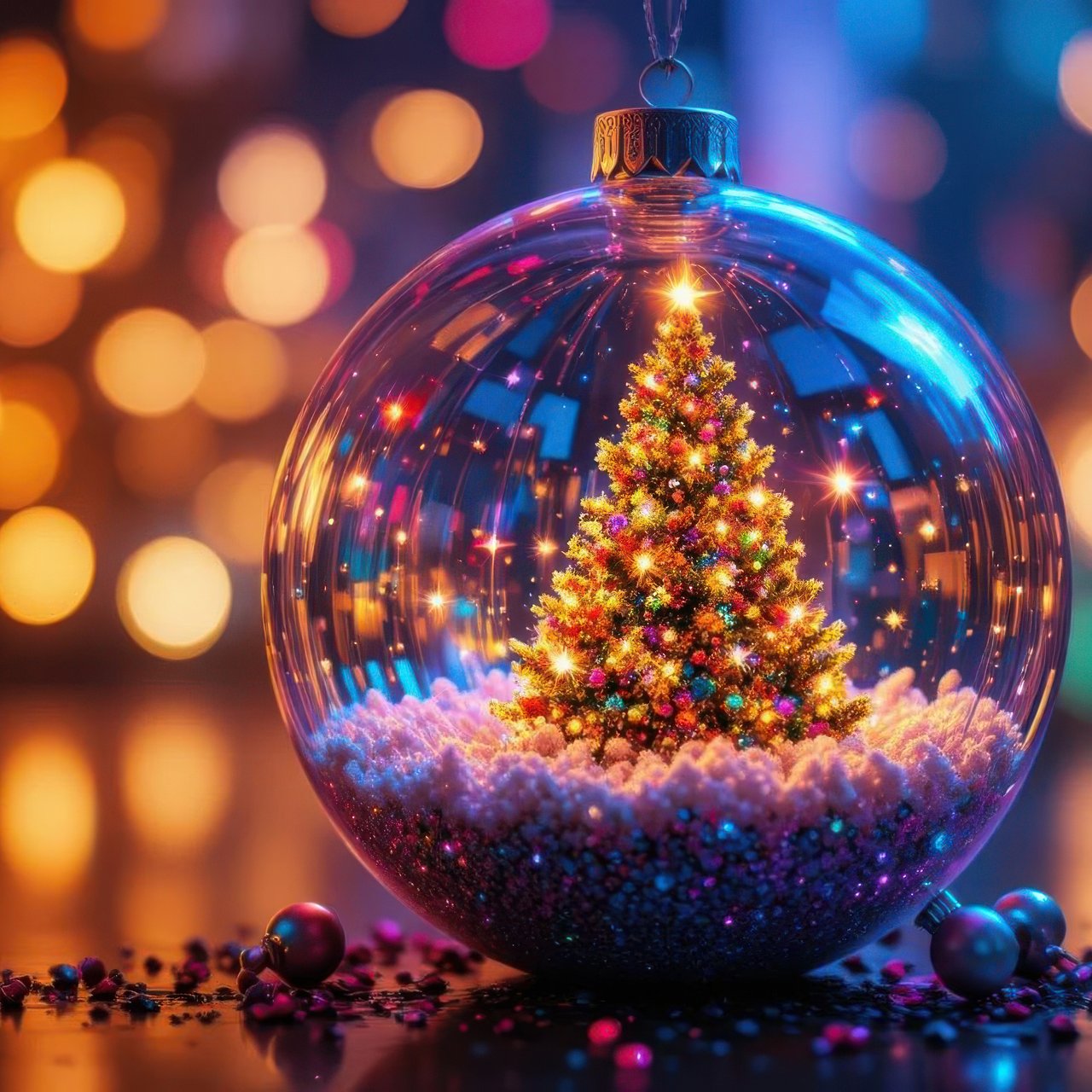 Snow globe with a bright Christmas tree - Wallpapers for Lenovo, Huawei in 1280x1280 resolution