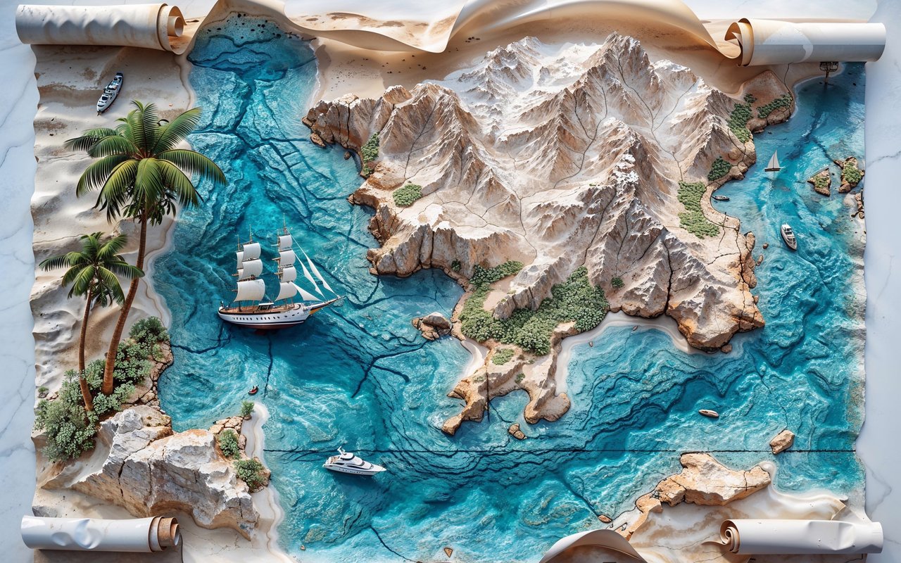 Detailed treasure map with ships and islands - WXGA_1280 wallpapers in 1280x800 resolution
