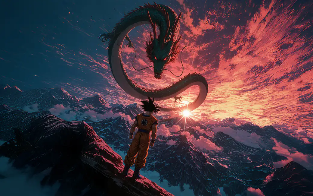 Goku and Shenron from Dragon Pearls — desktop and phone wallpaper, free download