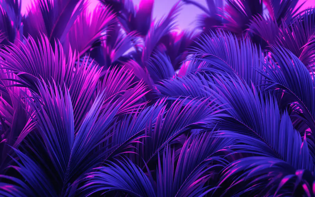 Neon Purple Tropical Palm Leaves — desktop and phone wallpaper, free download