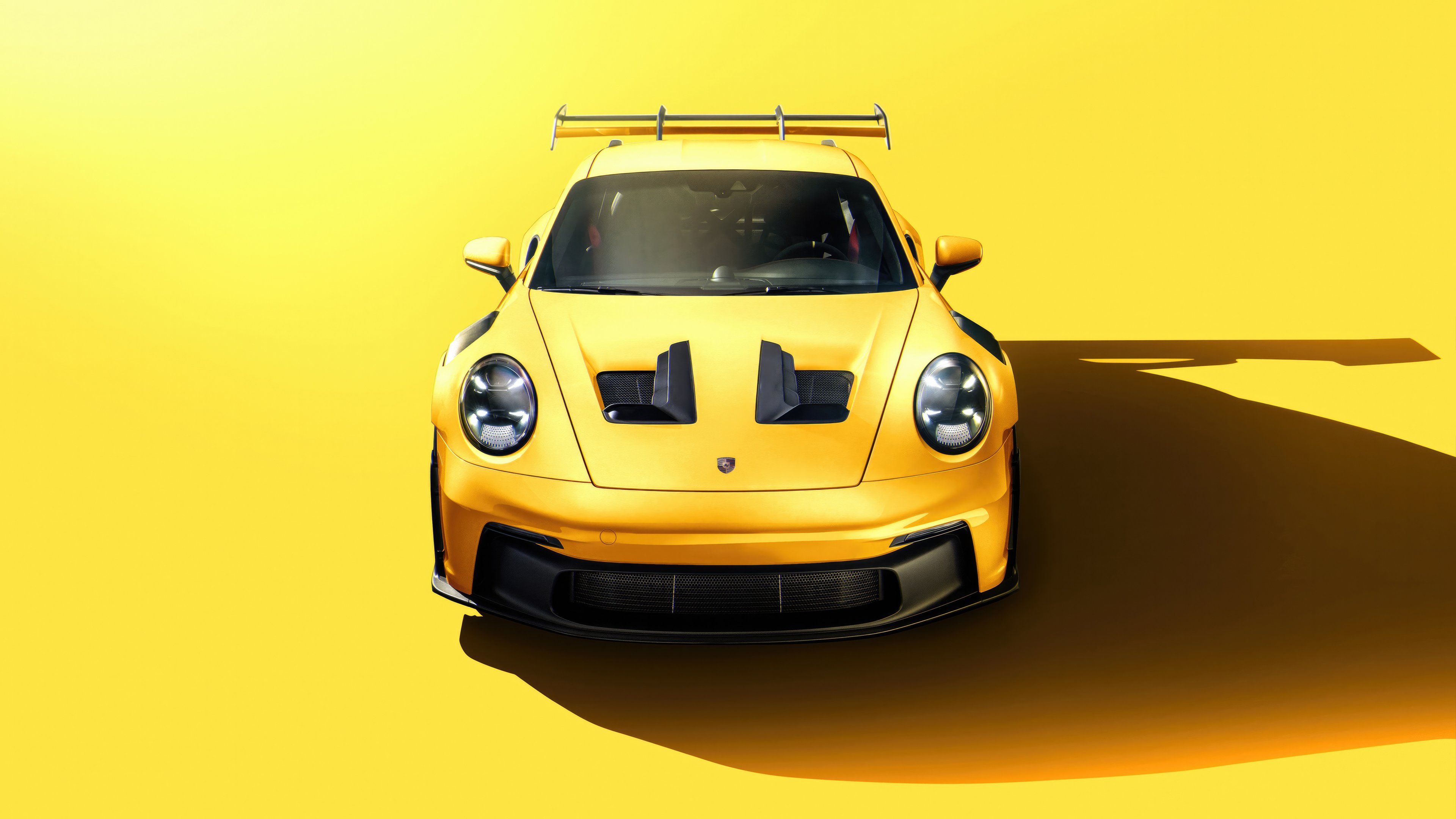 Yellow Porsche 911 GT3 RS front view - 4K PC Wallpapers in 3840x2160 resolution