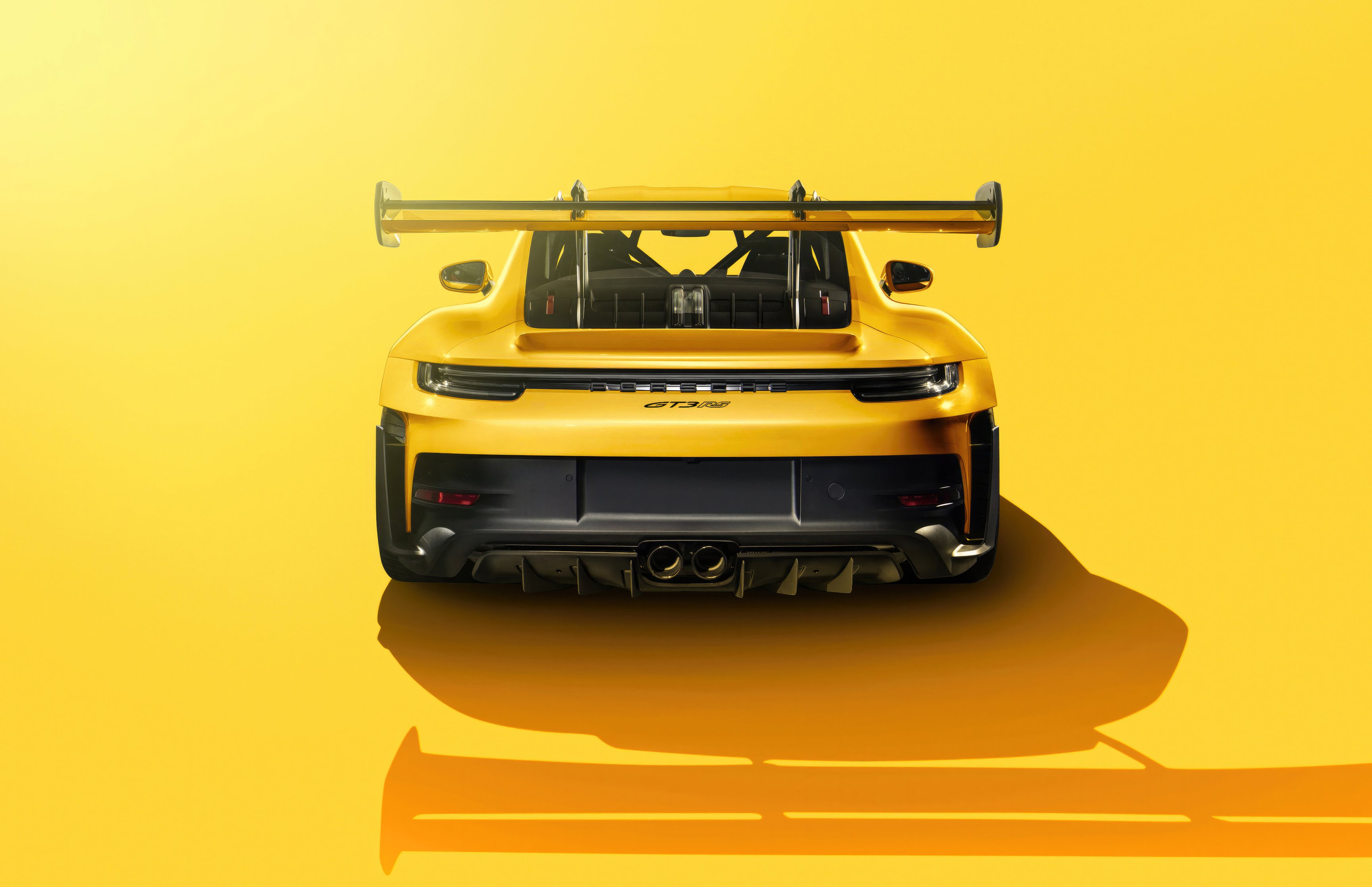 Yellow Porsche 911 GT3 RS rear view - wallpapers for Apple MacBook 16.2 ...
