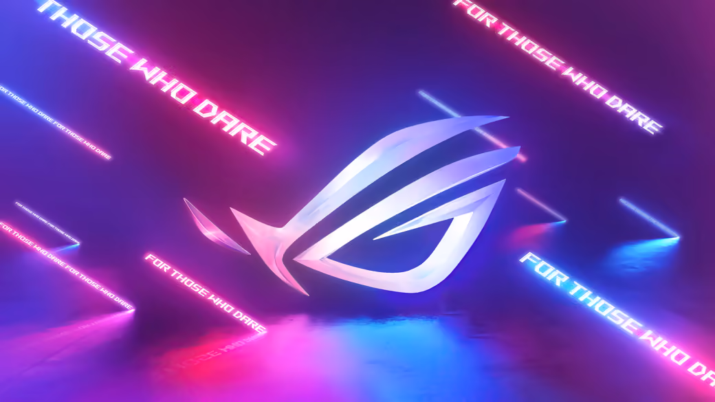 ASUS ROG logo with neon text effects — desktop and phone wallpaper, free download