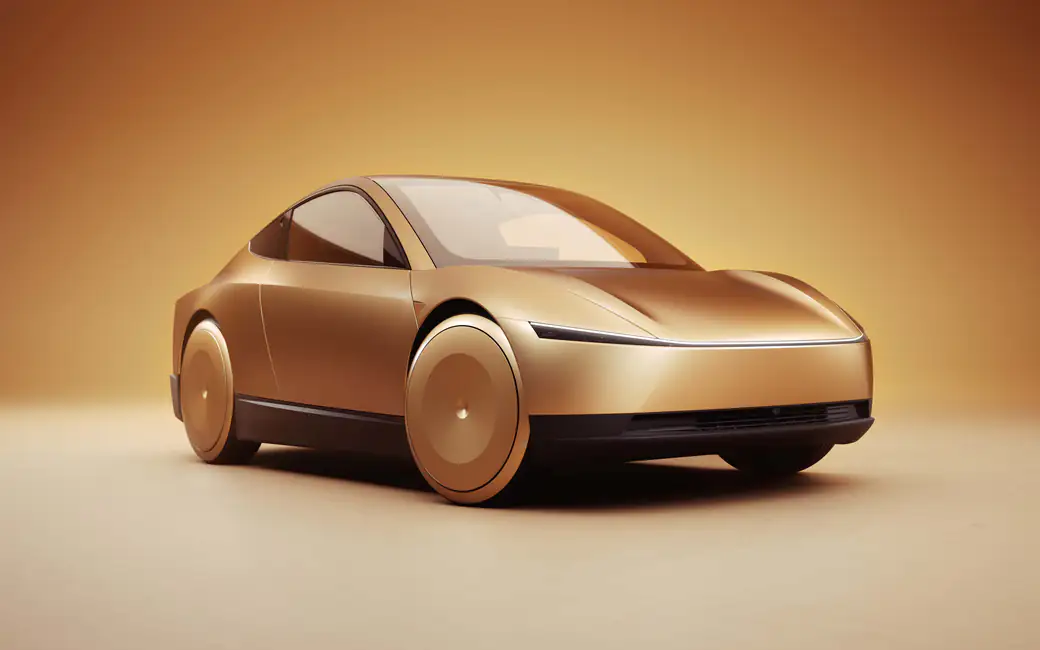 Tesla Robotaxi in golden design — desktop and phone wallpaper, free download