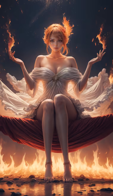 Fantasy wallpapers: girl, redhead, fire, dress