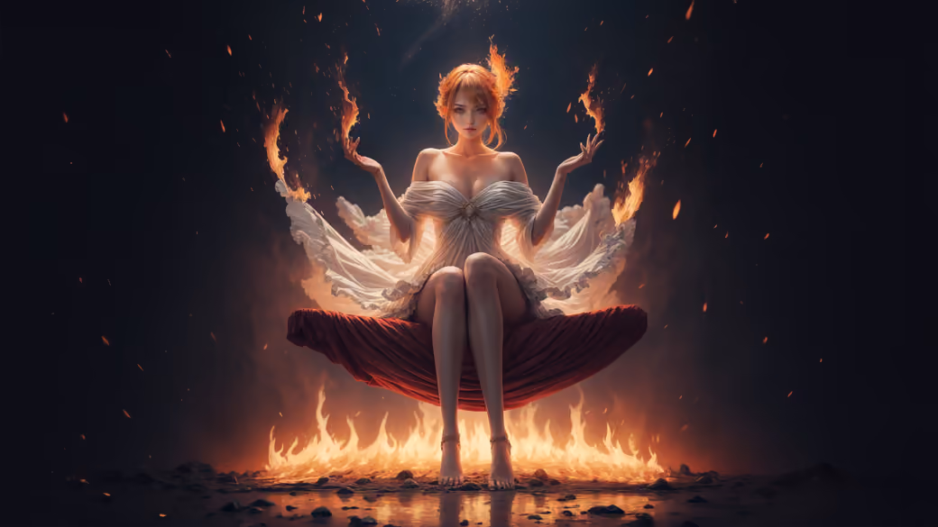 Fantasy girl controls fire - Full HD wallpapers in 1920x1080 resolution